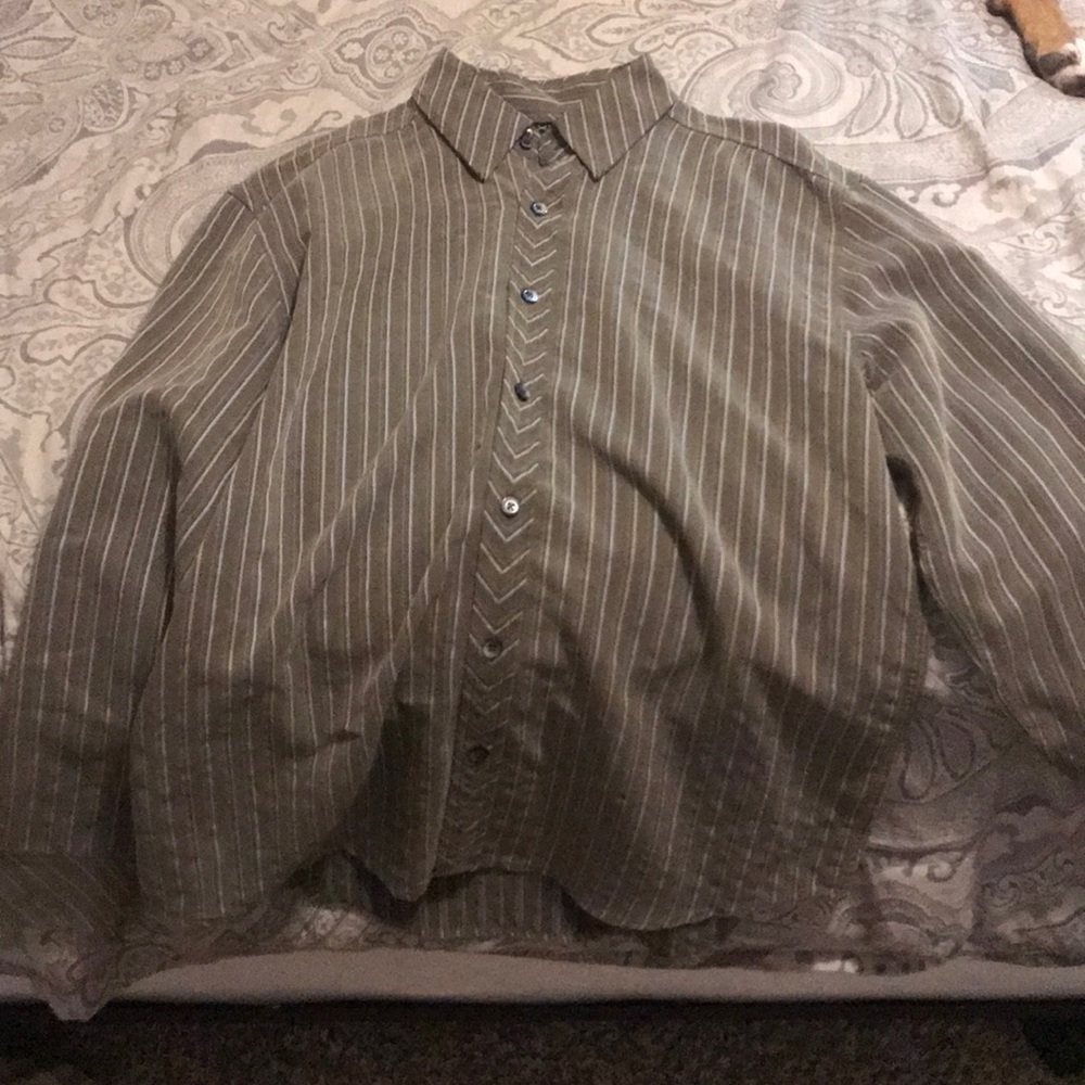 Green button up with stripes